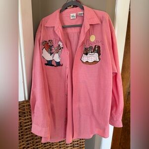90s Disney Store Lady and the Tramp embroidered Button-Up Red Heather Shirt EUC